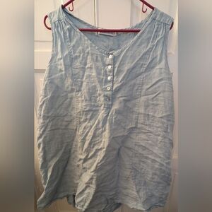 cut loose Pale Blue Sleeveless Linen Button Henley Tunic